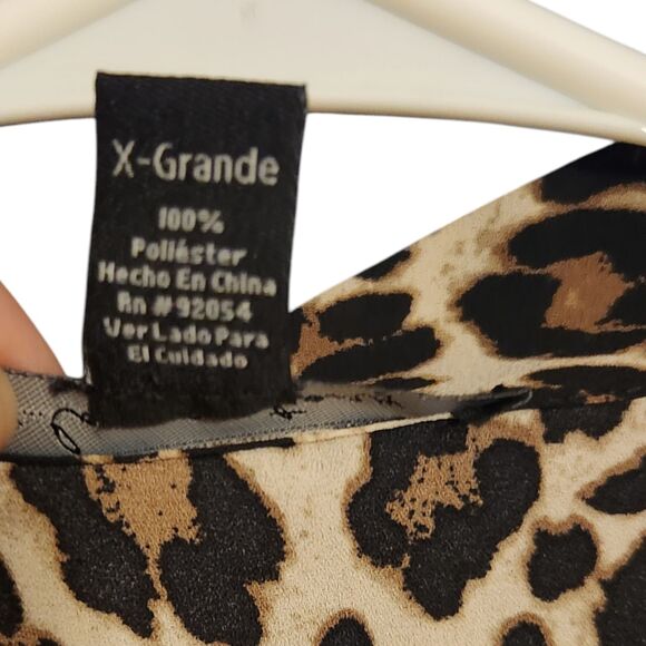 A Love Story Leopard Print Tie-Neck Blouse | Women’s XL | Long Sleeve, Polyester - Picture 4 of 9